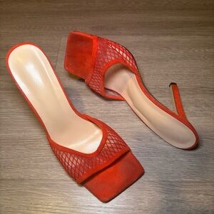 Mesh Panel Stiletto Open Toe Heels